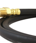 Flowmeter Hose For Shield Gas In TIG And MIG Welding, braided five feet long, 5/8-18 male connectors, showing black rubber and brass fitting