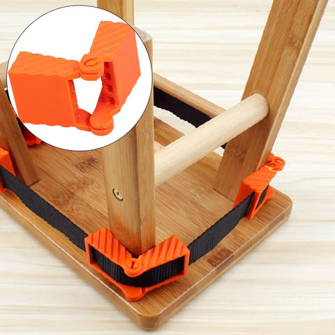 4 Piece Ratchet Woodworking Strap Clamp Blocks Set For Quick Fix Band Clamps installed on wooden project