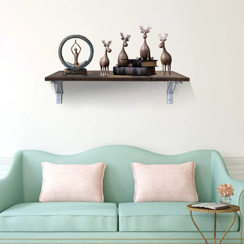 Living room with Folding Shelf Brackets Set With 400 Lb Max Load, DIY Wall Mounted Shelving Brackets and decor above sofa