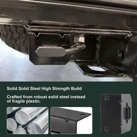 Universal 4 Way Flat Trailer Connector Mount Bracket in solid steel on vehicle frame, close view.