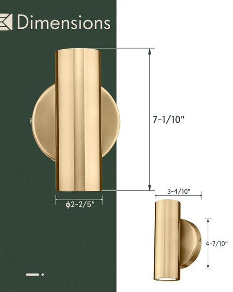 Modern Brass Gold 2 Light Up and Down Wall Sconce with dimensions, indoor use durable metal lamp with anti-corrosion finish.