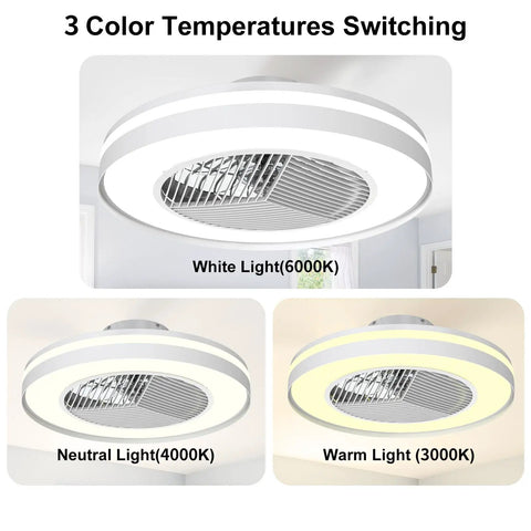 Bladeless 20 Inch Ceiling Fan With Lights Remote Control Dimmable Lighting Semi Flush Mount Enclosed Design Matte White