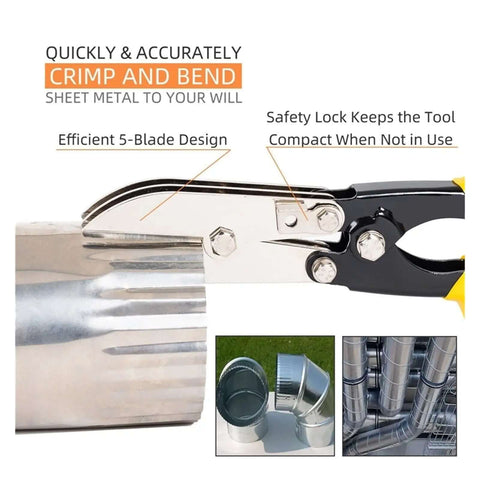 Beefy Pro Grade Heavy Duty 5-Blade Hand Cable Crimper for Duct Work and Sheet Metal, showing ergonomic grip and five-blade system.