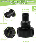 Eight Pack 3/4 Inch Female Pipe Thread To 1/2 Inch Drip Irrigation Tubing Adapters For Garden Faucets Sprinklers And Hoses Easy Connect 3/4 Inch Faucet To 1/2 Inch Drip Line Fittings black plastic 8-pack