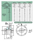 Diagram and specifications of a micro magnetic powder brake clutch for precision motion control, 1800 RPM, 0.5 to 10 Nm torque.