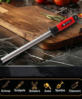 10 Inch Diamond Knife Sharpener Rod For Kitchen And Outdoor Knives Pro Grade For Master Chefs Hunters And Home Gourmets on wooden board