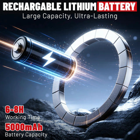 Rechargeable lithium battery visual featuring 5000mAh capacity for long-lasting power in various applications.
