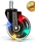 Close-up of Heavy Duty Office Chair Casters Replacement Wheels for Carpet and Hardwood Floors with colorful lights