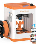 Plug And Play Beginner Friendly Open Source 3D Printer With WiFi Cloud Printing Fully Assembled Mini Home Printer For Kids And Students Auto Leveling For Easy Printing Quiet Operation For Home Or School Use showing 3D printing of orange dragon with spool of filament