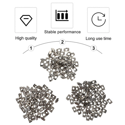 180Pcs Heavy Lifter Hammer Head T Slot Nuts For Aluminum Profiles Sure Grip Fasteners Built Tough For CNC Routers 3D Printers And Robotics, pile of silver T slot nuts
