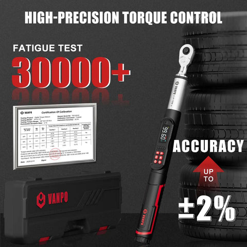 Three Eighths Inch Pro Grade Digital Torque Wrench With Backlit LCD 5 To 99.6 Ft-Lb 6.8 To 135 Nm Fast Adjust Controls Beep LED And Vibration Alerts Ideal For Automotive Motorcycle And Bike Maintenance