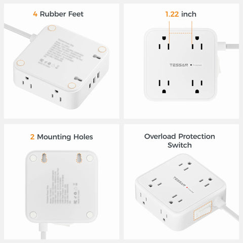 Surge Protector Power Strip With 8 Outlets And 3 USB Ports Including USB C 5 Ft Flat Plug 1250W 900J Surge Protection
