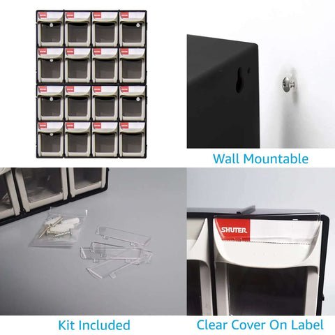Stackable Eight Drawer Tool Organizer With Tilt Out Drawers For Small Parts, Workshop And Garage Cabinet, black wall mount