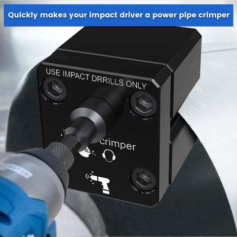Power Assisted HVAC Crimp Tool for 30 to 24 GA round metal ducts converting impact driver into crimping tool
