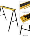 Rock Solid Portable Folding Sawhorse Heavy Duty Steel Work Stand Twin Pack With Anti Slip Eva Work Surface And Built In Carry Handle For Tradesmen And Diy Crafters Quick Fold Design, highlighting portable handle and steel frame.