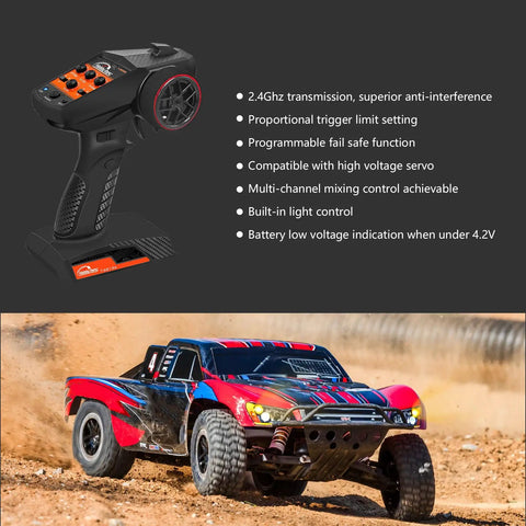 Waterproof S3650 4300KV Brushless Motor With 3.175mm Shaft 60A ESC Heatsink Programming Card 4CH RC Transmitter And Receiver For 1 To 10 RC Car Truck Black with off-road racing truck and features list.