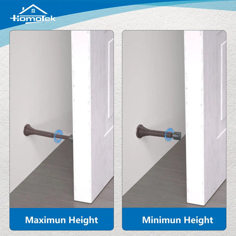Telescoping Spring Door Stoppers Two Pack Wall Mount Flexible Bumpers Oil Rubbed Bronze shown at maximum and minimum height.