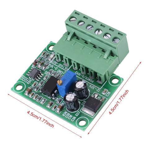 Plug And Play Frequency To Voltage Converter Module 0 To 10 kHz To 0 To 10 V Analog Output For PWM Control with green board and terminals