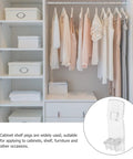 Plastic Locking Shelf Pins 25 Pack displayed with closet and clothes showing organizational use.