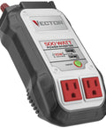 Badass Heavy Duty 500 Watt Power Inverter With Dual Usb Ports Vehicle Battery Clamps And 12V Dc Plug For Ride Ready Camping Tailgating Adventures Grey Converter close-up view showing outlets and USB ports.