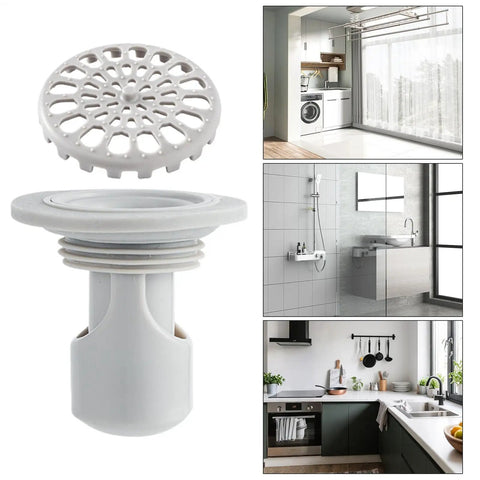 Odor Stopper for Shower - Anti-Odor Mini Bottle Trap Design, white drain plug with mesh cover, ideal for bathrooms and kitchens.