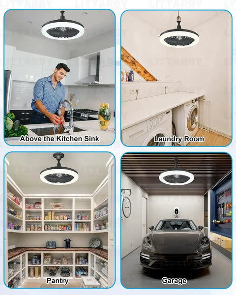 No Wiring Easy Install Ceiling Fan With Light Remote Control Dimmable LED 3 Color Temperatures in various home settings