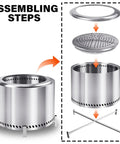 Assembly steps for 20 Inch Smokeless Patio Fire Pit For Backyard Hangouts, Garden And Patio, Stainless Steel Outdoor Wood Burning Fire Pit