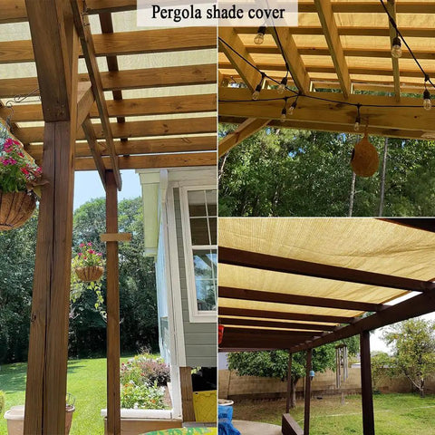 90 Percent UV Blocking Shade Cloth for Patio and Outdoor Spaces 8x20 Ft Pergola Sun Shade Cover installed on pergola