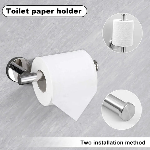 8 Piece Bathroom Hardware Set With 23.6 Inch Towel Racks, Hooks, Rings And Toilet Paper Holders In Brushed Nickel, showing toilet paper holder