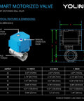 Diagram of a smart motorized ball valve with dimensions, showing valve position indicator and manual operation knob from One Inch Pulse Meter And Auto Shutoff Valve Kit For Real Time Water Usage Tracking And Leak Detection With FlowSmart Controller YS5006 And LoRa Hub Included.