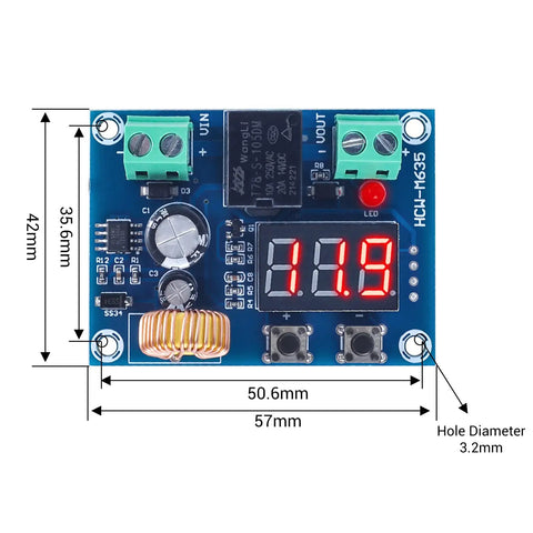 Low Voltage Protector For DC 12-36V, 20A Cutoff Switch With Over Discharge Protection, Battery Controller Module For Lead Acid And Lithium Batteries In Off-Grid Solar Panel Lighting Systems, 57x42mm PCB