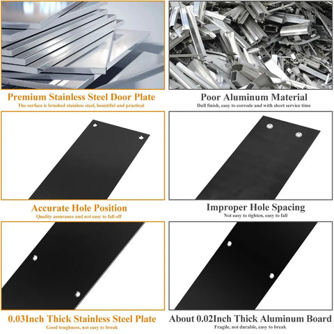 Tough As Nails 2 Pack Stainless Steel Door Push Plates 11.5 By 3 Inch Slick Black Kick Shield with mounting holes.