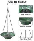 Hanging Solar Powered Bird Bath With Fountain For Garden And Lawn 12.6 Inch Metal Bird Bath Rust Resistant Green Finish No Cords