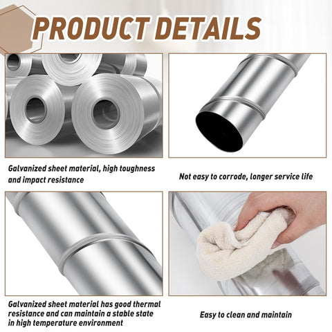Two Pack 4 Inch Round Spiral Air Ducts, 45 Inch Long Threaded Metal Ducts, Galvanized Steel Dryer Vent Hose Extension details