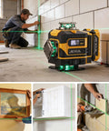 16 Line Laser Level Kit With 4D Self Leveling And Receiver Extends To 200ft For Indoor Layouts And Outdoor Fencing Decking Projects, High Precision Leveling Tool For DIY And Pros., green cross-line laser on tile wall