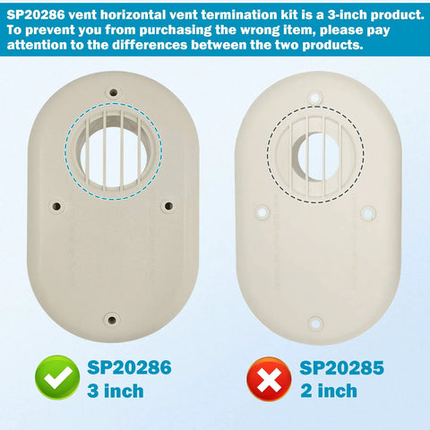 Comparison of SP20286 3 Inch vs SP20285 2 Inch Horizontal Vent Termination Kit for 3 Inch Horizontal Vent Termination Kit With Screws