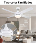 52 Inch Ceiling Fan With Light And Remote LED Dimmable Modern Ceiling Fan Reversible Four Blades Two Color Finishes Quiet