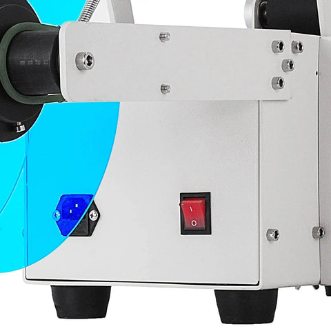Mt 50 Semi Automatic Bottle Labeling Machine With Electrical Adhesive Printer close-up of control panel and label roll holder.