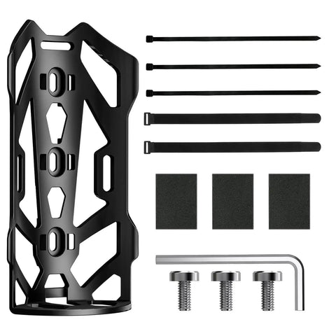 Front Fork Mounted Water Bottle Cage And Cargo Rack For Bikes - Durable Bike Front Rack With Fixing Strap, installation kit shown