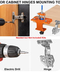 Heavy Duty Metal Concealed Hinge Jig For Cabinet Doors With Integrated 35mm Carbide Drill Bit and Dual Bearing Guide being used with a cordless electric drill.