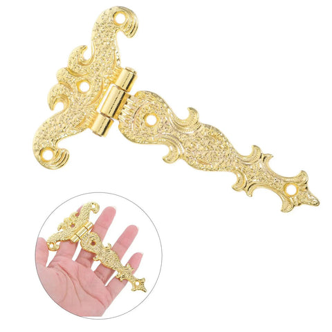 Vintage Zinc Alloy Door Hinges Set For Wooden Boxes And Gift Boxes, classic gold finish, shown in close-up and hand size.