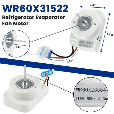 Replacement Refrigerator Evaporator Fan Motor For Common Refrigerator Models Replaces WR60X31522 And WR60X23584