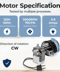 Replacement Bathroom Vent Fan Motor Blower Assembly For Heaters 162E 164E Series, motor specifications and diagram