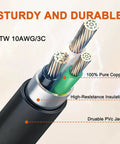 Tesla Level 1 EV Charger Adapter Cord NEMA 5-20P To 14-50R 10AWG 16A showing 100% copper wires with PVC jacket and insulation