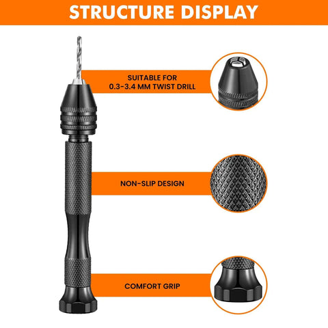 Structure display of Total 59 Piece Hand Drill Bits Set For Resin Wood And Jewelry Making Includes 49 Pin Vise Hand Drills Micro Mini Twist Bits And 10 Tungsten Carbide PCB Bits For Pro Grade DIY Projects Crafting And Carving