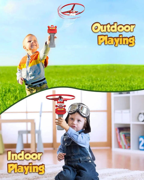 Outdoor Flying Disc Launcher Toy For Kids Ages 3 4 5 6 7 8 Boys And Girls, Easy Pull String Airplane Themed Flying Toy used indoors and outdoors