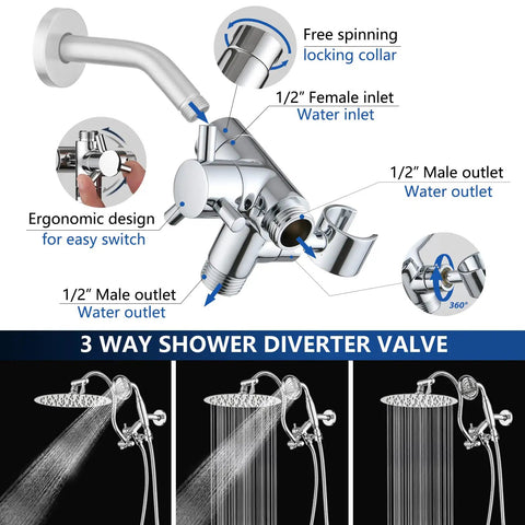All Metal 10 Inch Rainfall Shower Head Kit With 12 Inch Adjustable Arm Handheld High Pressure Wand And 70 Inch Stainless Steel Hose