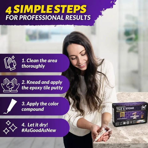 Woman using Tile And Stone Repair Kit For Fixing Cracks Chips And Scratches On Bathtubs Tiles Floors Walls And Counters With Kneadable Putty