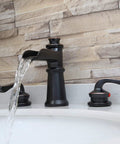 Waterfall Style Widespread Bathroom Faucet With 8 To 16 Inch Mounting Three Hole Two Handles Pop Up Drain Overflow Farmhouse Commercial Grade Mixer Tap Includes Supply Lines For Easy Install