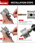 Installation steps for 16 Piece Heavy Duty Tct Hole Saw Kit For Hard Metal showing drilling setup and adjustments.